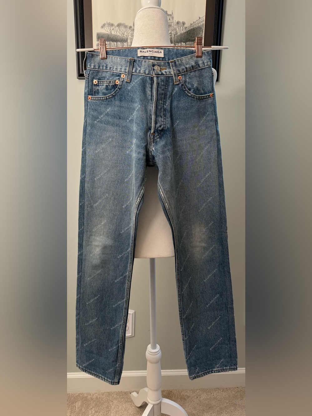 Balenciaga Logo 5 Pocket Button Fly Jeans 26" waist